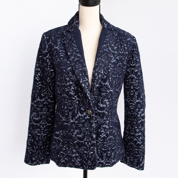 Tailored textured jacquard patterned navy single button blazer jacket Cabi 8 - Picture 1 of 9